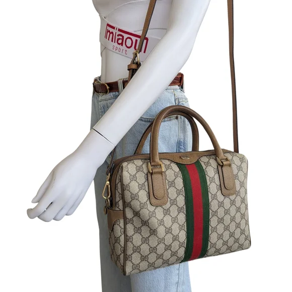 Gucci Beige and Green Satchel Bag - Picture 3 of 16